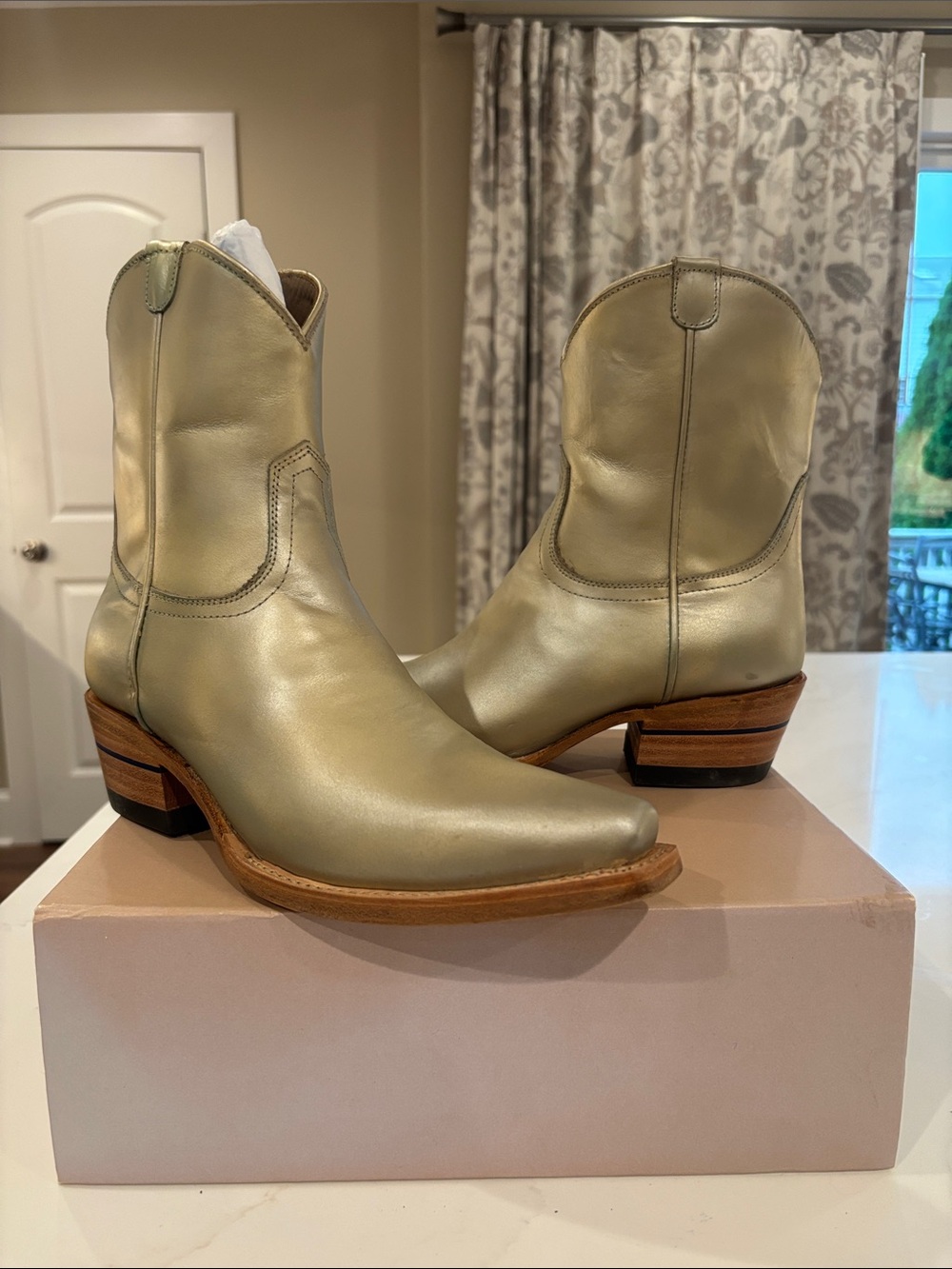 Women's Gold/Teal Leather Western Moto Ankle Boots